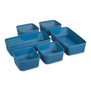 Trueliving Storage Set 6 Count Baskets 4 Small Square 2 large Rectangular Blue